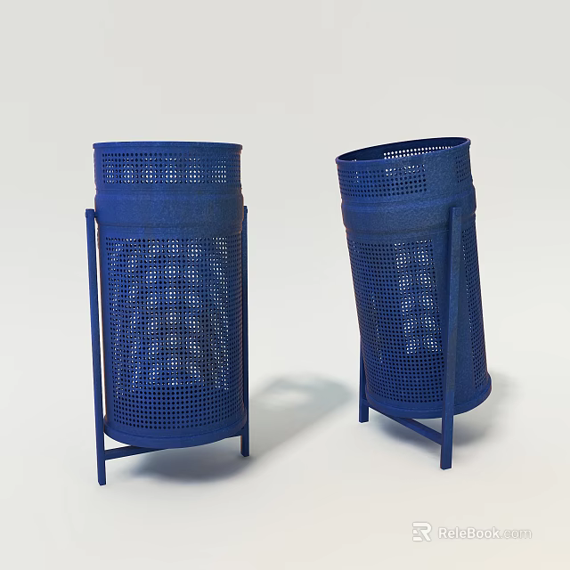 Modern Blue Perforated Trash Bins With Metal Stands Indoor Use 3d model 