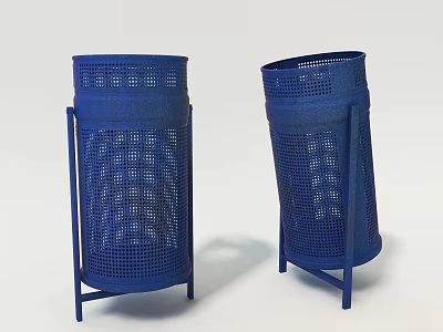 Modern Blue Perforated Trash Bins With Metal Stands Indoor Use 3d model
