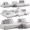 Modern Sectional Sofa In Gray Beige White With Throw Pillows And Soft Blankets 3d model