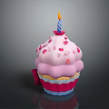 Pink Frosted Cupcake With Red Heart Sprinkles And Lit Candle On Layered Liner