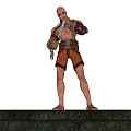 Modern man with chain wounded bald-headed prisoner 3d model