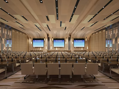 Well Designed Modern Conference Room With Ceiling Lights Multiple Screens And Comfortable Seats 3d model