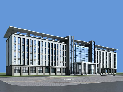 Modern Office Building With Glass Curtain Wall Multi Storey Structure And Spacious Entrance 3d model