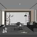 Modern Living Room Interior Design With Black Sofa Floor Lamp Coffee Table And Green Plant