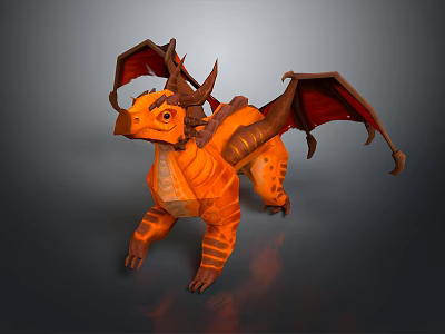 Orange Dragon Game Movie Character With Red Wings And Mythical Features 3d model