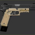Modern Tactical Pistol With Black Slide Tan Grip And Sleek Barrel Design