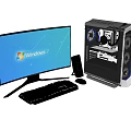 Desktop Computer Setup With Curved Monitor Windows 7 Display Transparent Case Keyboard And Mouse