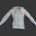 Gray Zip Up Hoodie With Red Drawstrings And Front Emblem Design 3d model