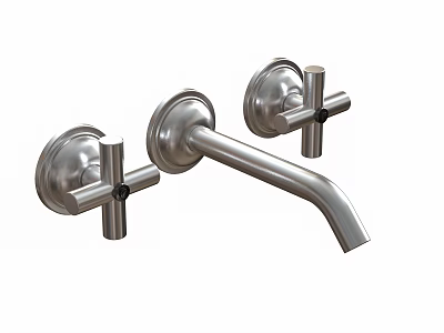 Two Cross Handles Wall Mounted Modern Chrome Metal Faucet with Sleek Spout 3d model