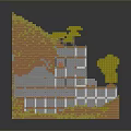 Modern 3D Model Architecture On Mountain Like Terrain With Yellow Hillside And Green Trees