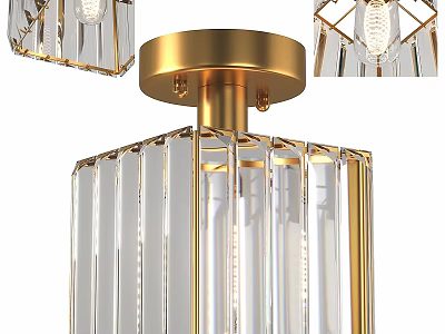 Elegant Modern Crystal Ceiling Light With Golden Frame And Transparent Design 3d model