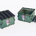 Public Facilities Green Recycling Waste Bins With Black Lids Purple Symbols And Graffiti