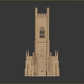 Detailed Gothic Church Model With Tall Tower Spires And Arched Windows