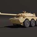 Desert Camouflage Armored Tank With Large Cannon And Six Wheels