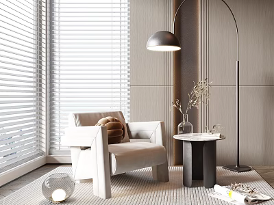 Modern Luxury Armchair With Soft Pillow And Floor Lamp In Living Room Interior 3d model