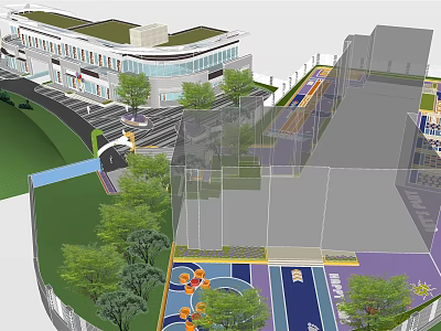 Contemporary Commercial Landscape Design With Architectural Buildings Lush Green Spaces And Play Areas 3d model
