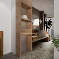 Living Room Interior With White Walls Large Screen TV Dark Beams And Wicker Furniture