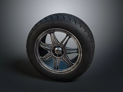 High Quality Car Wheel With Black Tire And Silver Spoke Rim Central Hub Design 3d model