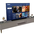 Modern Gray TV Stand With Flat Screen TV And Decorative Figurines In Living Room Setup