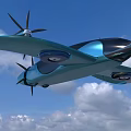 Futuristic Flying Vehicle And Ground Car With Streamlined Blue Design In Sky And Ground