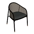 Black Metal Frame Dining Chair With Woven Backrest And Gray Padded Seat