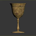 Golden Decorative Goblet With Intricate Carvings And Exquisite Base Design