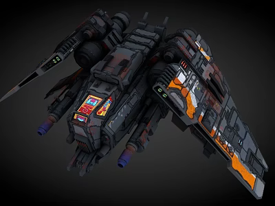 Sci Fi Spaceship Featuring Dark Hull Complex Structure Orange Red Accents And Cannons 3d model
