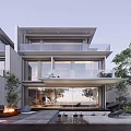 Modern Detached Villa Exterior Design With Glass Balcony Large Windows And Outdoor Greenery
