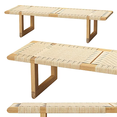 Modern Woven Footstool With Wooden Legs And Minimalist Home Design 3d model