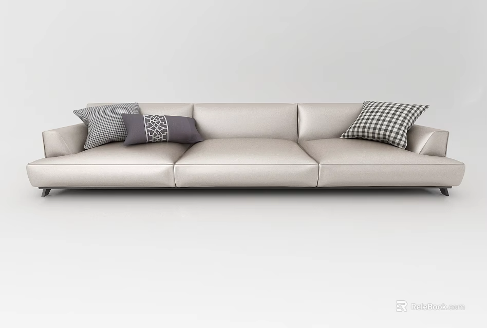 Modern Light colored Three seater Sofa with Accent Pillows Contemporary Design 3d model