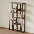 Traditional Chinese Dark Brown Wooden Display Shelf With Multi Tiered Shelves And Decorative Vases