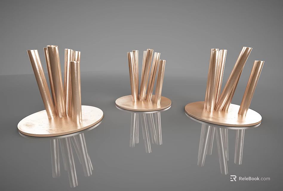 Copper Colored Decorative Ornament Set With Metal Rods And Circular Base 3d model 