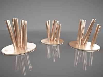 Copper Colored Decorative Ornament Set With Metal Rods And Circular Base 3d model