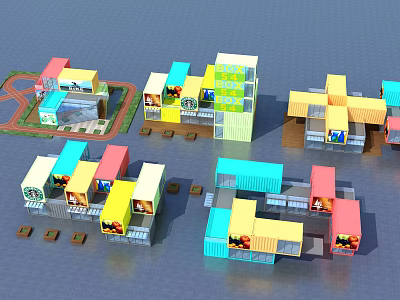 Colorful Container Buildings With Various Multi Level Commercial Space Designs 3d model