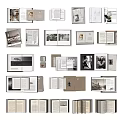 Open Books and Magazines Showcasing Various Layouts With Black White Photos and Text Content