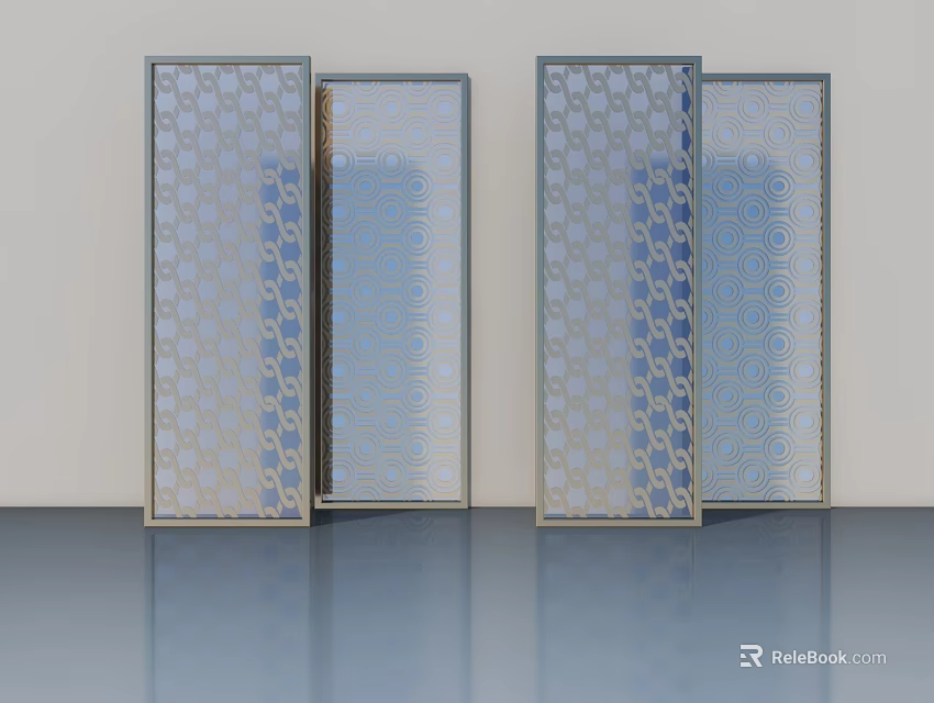 Patterned Glass Swing Doors Modern Interior Design With Light Blue Patterns And Transparent Panels 3d model