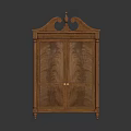 Classic Wooden Display Cabinet With Double Glass Doors And Ornate Carved Top