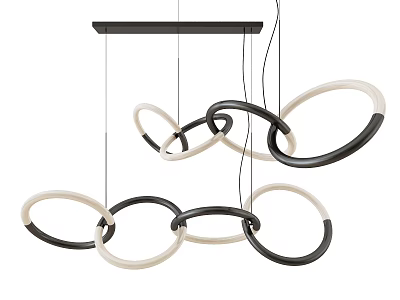 Modern Chandelier With Intertwined Black And Beige Circular Rings Hanging Design 3d model