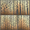Golden Laser Cut Decorative Panels With Tree Patterns For Interior Design