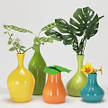 Colorful Ceramic Vases With Tropical Foliage And Colorful Flowers For Home Decor