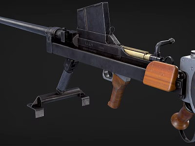 Vintage Machine Gun With Wooden Stock Metal Barrel And Tripod Stand 3d model