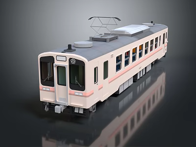 Modern Urban Tram Train With Light Beige Exterior And Overhead Wire System For City Commuting 3d model