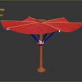 Red Outdoor Umbrella With Wooden Pole And Multi Panel Canopy Design