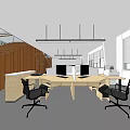 Modern Front Desk Reception Area With Open Space Wooden Staircase And White Cube Seats