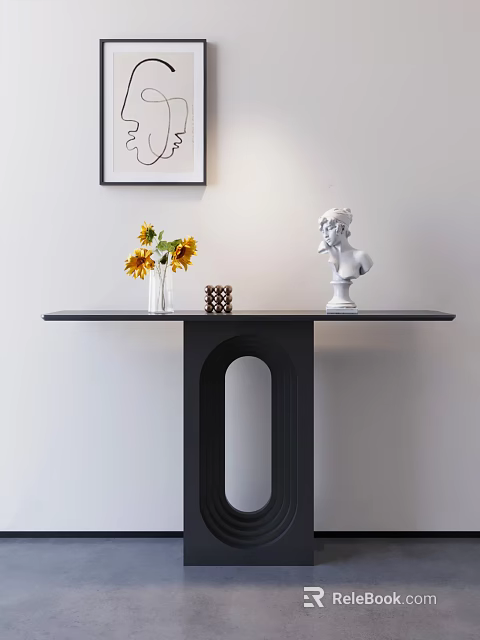 Modern Console Table With Sunflowers In Vase White Bust Sculpture And Framed Artwork 3d model 