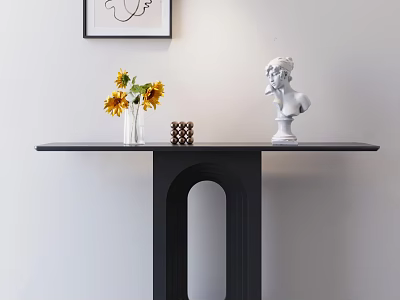 Modern Console Table With Sunflowers In Vase White Bust Sculpture And Framed Artwork 3d model