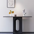 Modern Console Table With Sunflowers In Vase White Bust Sculpture And Framed Artwork