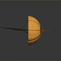 Orange Umbrella Like Structure With Green Black Center And Slender Metallic Bottom Design