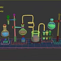 Laboratory Apparatus Setup With Colored Flasks Beakers Test Tubes And Stands