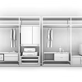 Modern Wooden Wardrobe Structure With Hanging Rods Drawers And Storage Compartments